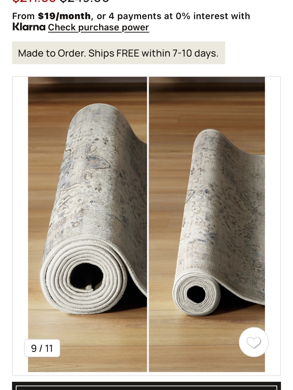 2.5’x10’ runner, Sarrah, Ruggable.  Vintage-Style, Cream/blue/light gray—in box
